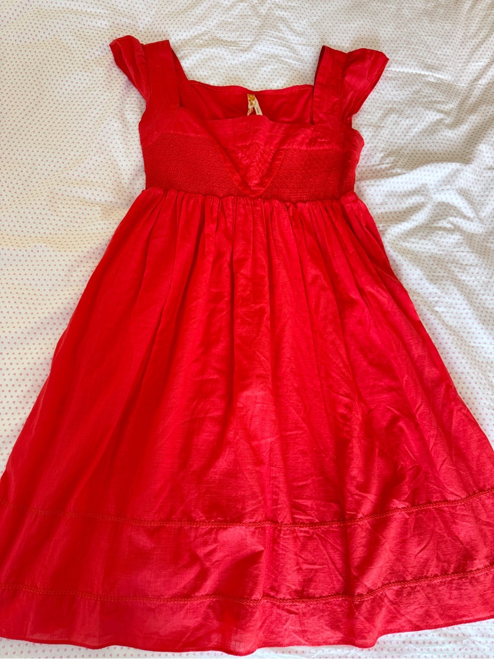 Anthropologie Maeve Red Smocked Empire Cotton Dress with Cap Sleeves Size 2